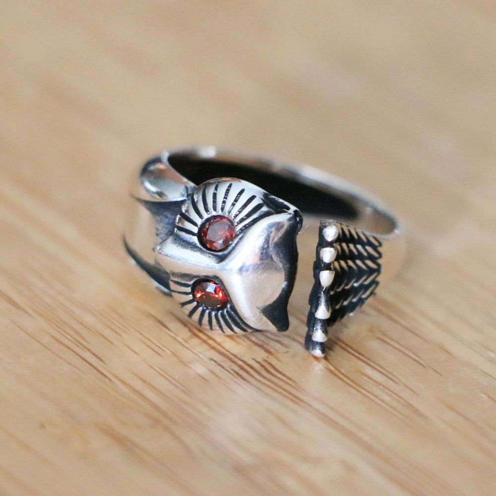Owl 🦉 925 Sterling Silver Men’s rings with Red CZ Stones